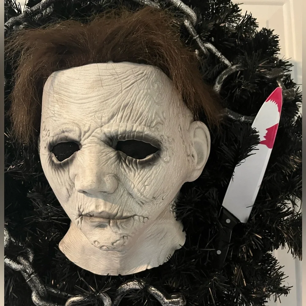 Halloween Wreath Horror Movie Killer Mask Bloody Knife Halloween Horrir Film 24”